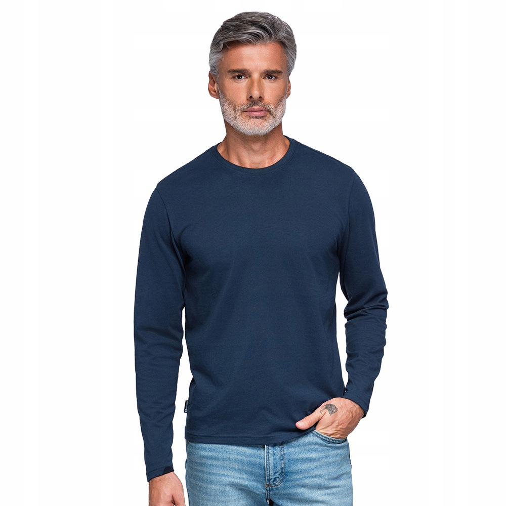 Bavlněný pánský longsleeve Basic tmavě modrý, pohodlný Ombre OM-LSBL-0142 XL