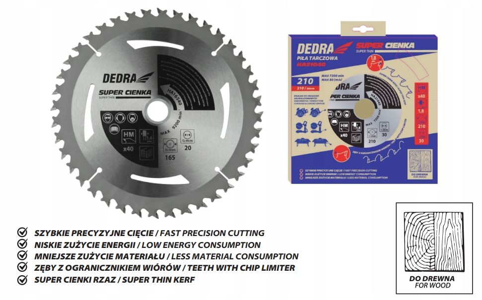 Piła tarczowa SUPER THIN do drewna DEDRA HA18540