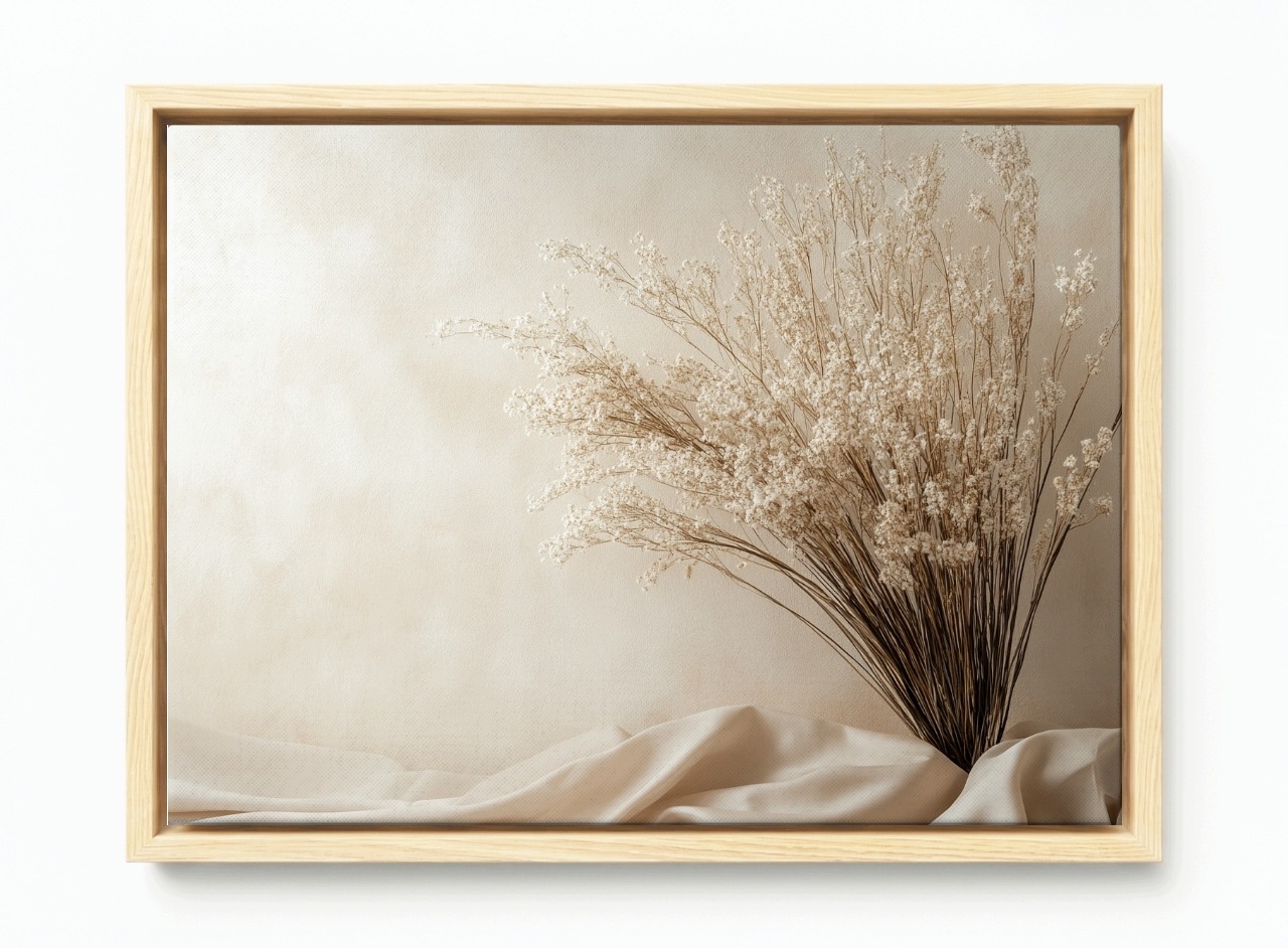 Obraz Rám Americký Box Sušené Květiny Boho Béžový Minimalismus 60x40