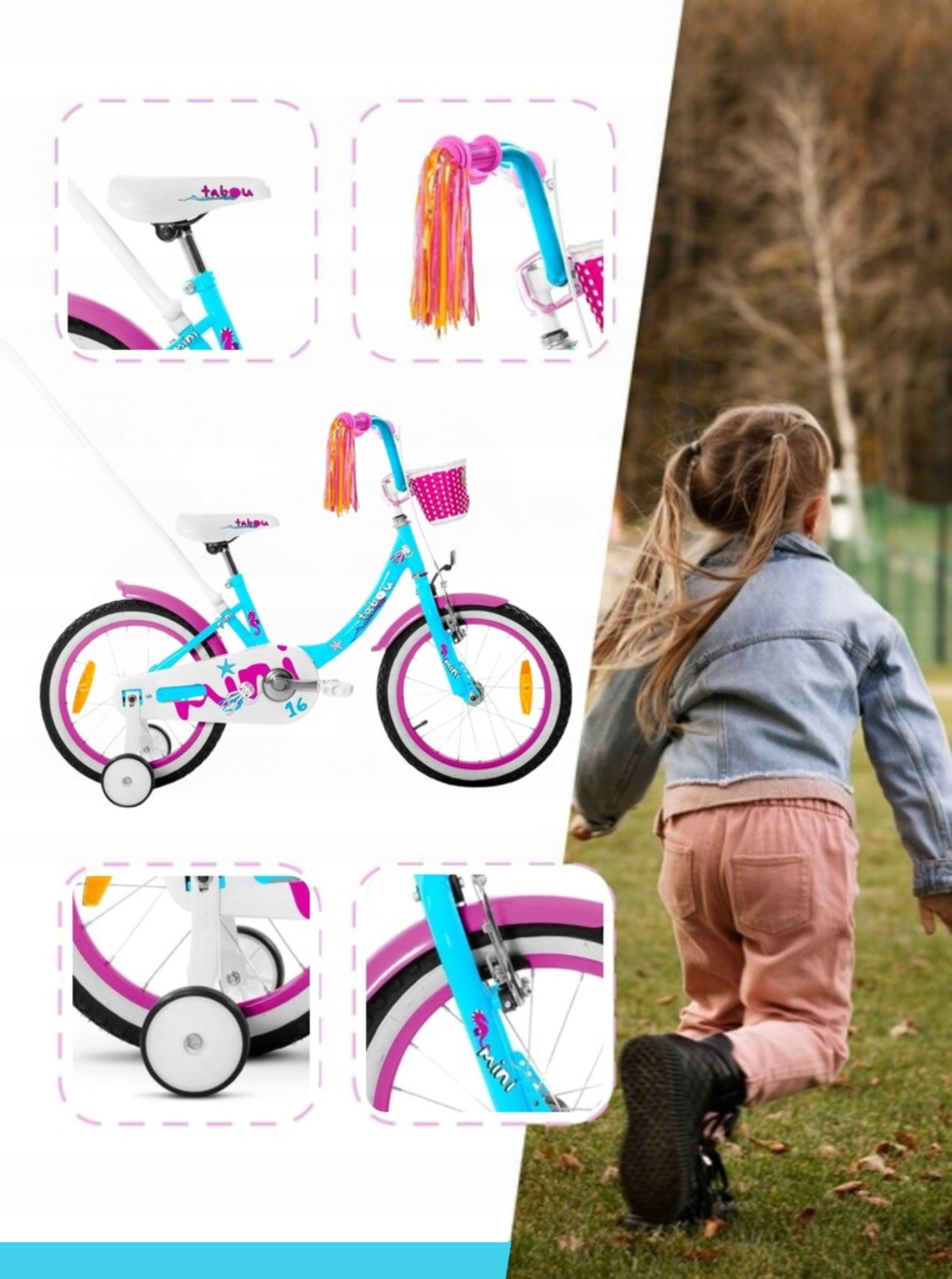 ROWER DZIECIĘCY TABOU ROWEREK MINI 16 CALI ALUMINIOWY LEKKI DLA DZIEWCZYNKI Rozmiar koła (