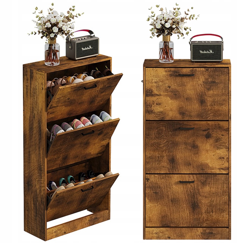 Szafka Na Buty Rustykalny Brąz Do Przedpokoju Nowoczesna Półki Uchylna