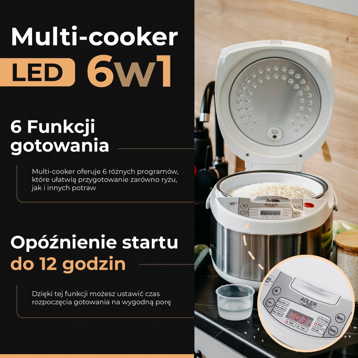 Multi-cooker AD 6420 6w1 - 3,25 L, 700 W, gotowanie na parze
