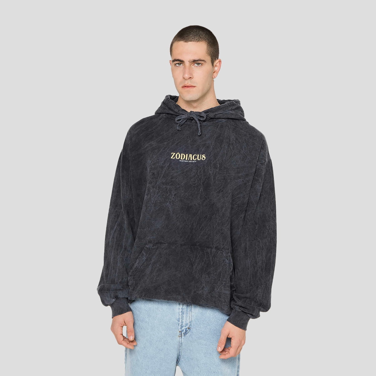 Mikina s kapucí Kaotiko Washed Zodiacus XXL, černá, Městská