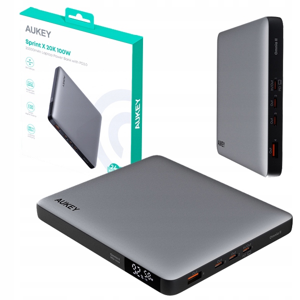 Aukey PB-Y44 Sprint X Slim Power Bank 20000mAh 20V 100W Qc Pd 3.0 4xUSB LCD