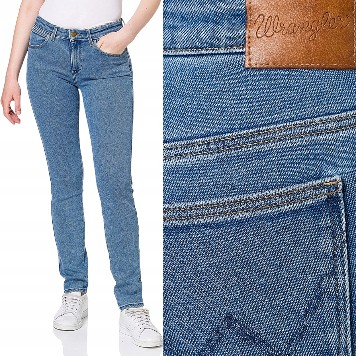 Wrangler Slim Static Stone Přizpůsobený Jednoduchý Vysoký Stav Blue Džins W30 L32