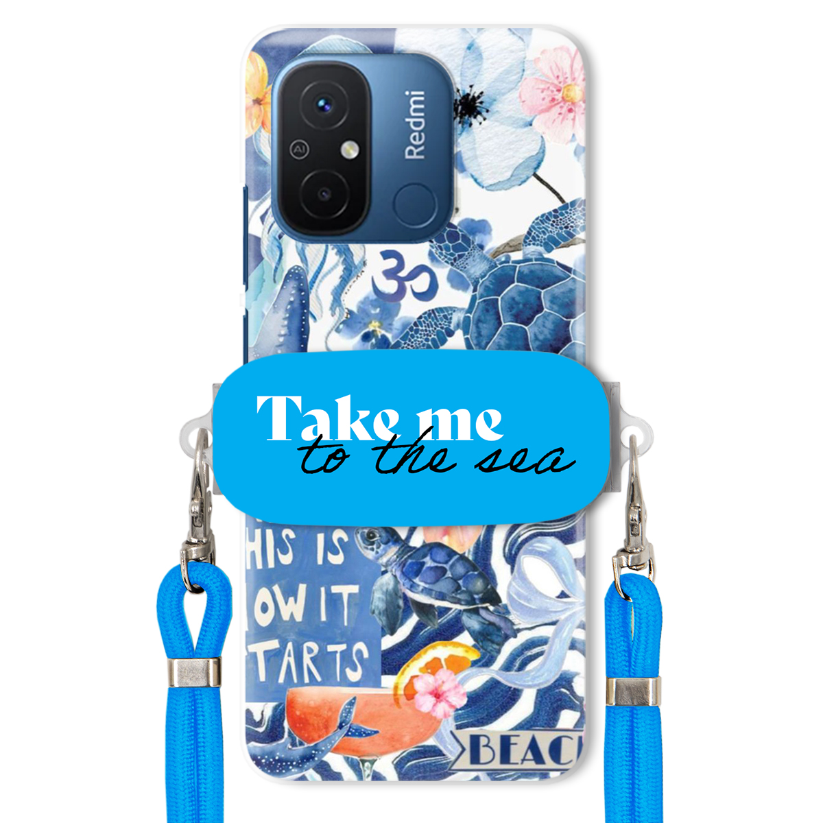 Puzdro pre Xiaomi Redmi 11A Crossbody Blue Držiak Take Me To The Sea