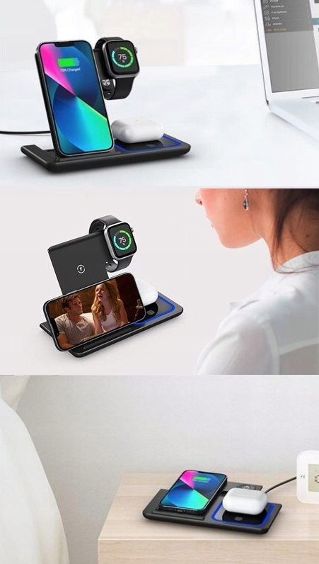 Ładowarka Indukcyjna Bezprzewodowa 3w1 do Apple Kolor czarny