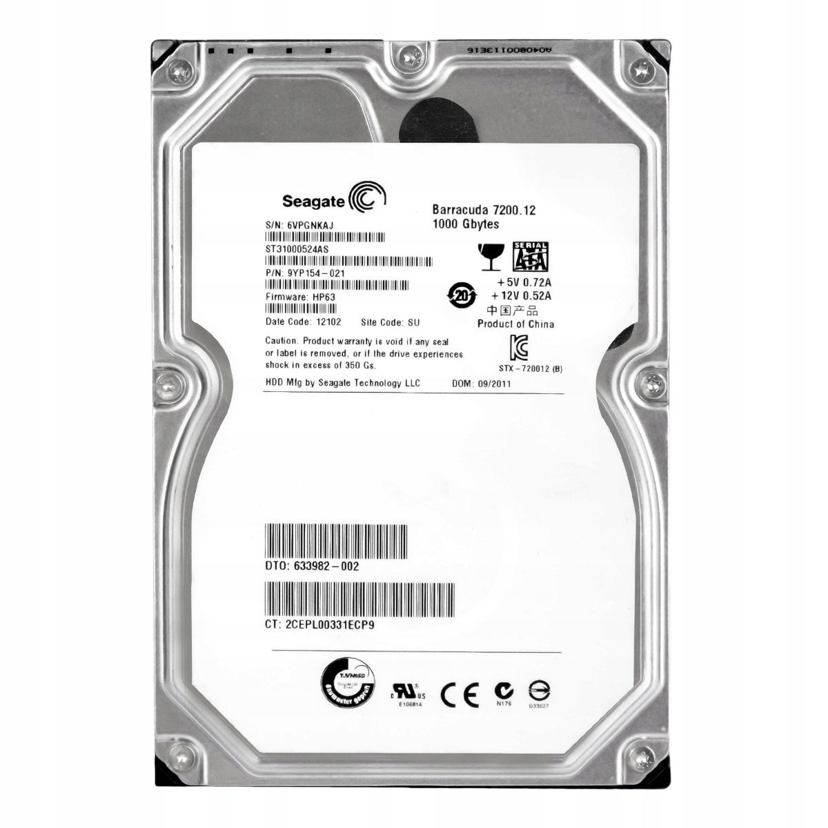 Hp 633982-002 1TB 7.2k Sata III 3.5'' ST31000524AS