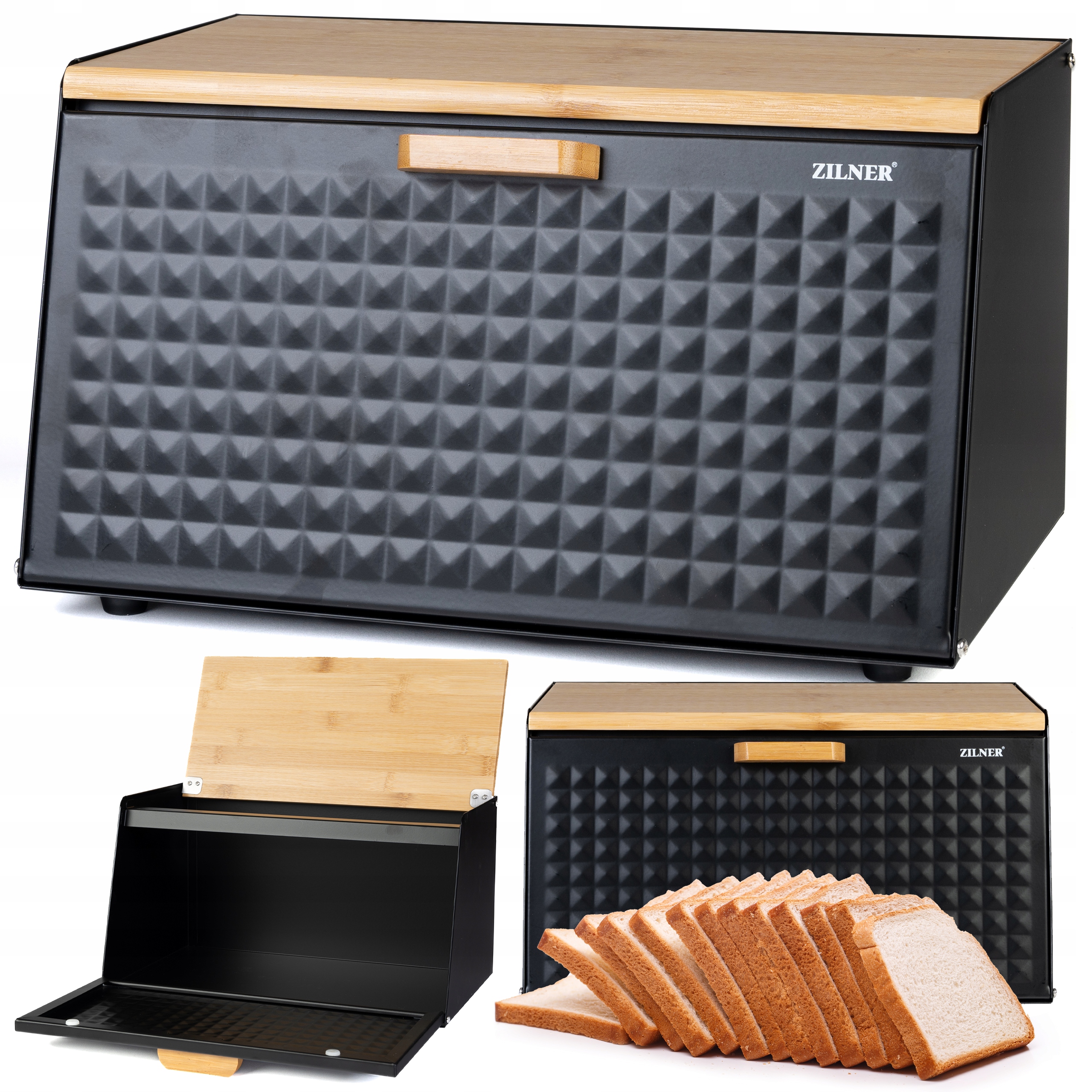 DUŻY CHLEBAK POJEMNIK NA PIECZYWO CZARNY METALOWY