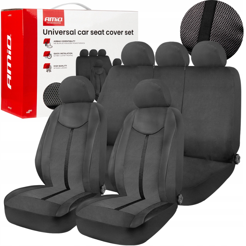 Pokrowce Samochodowe Na Fotele Uniwersalne Przód Tył SC12 Zagłówki Airbag