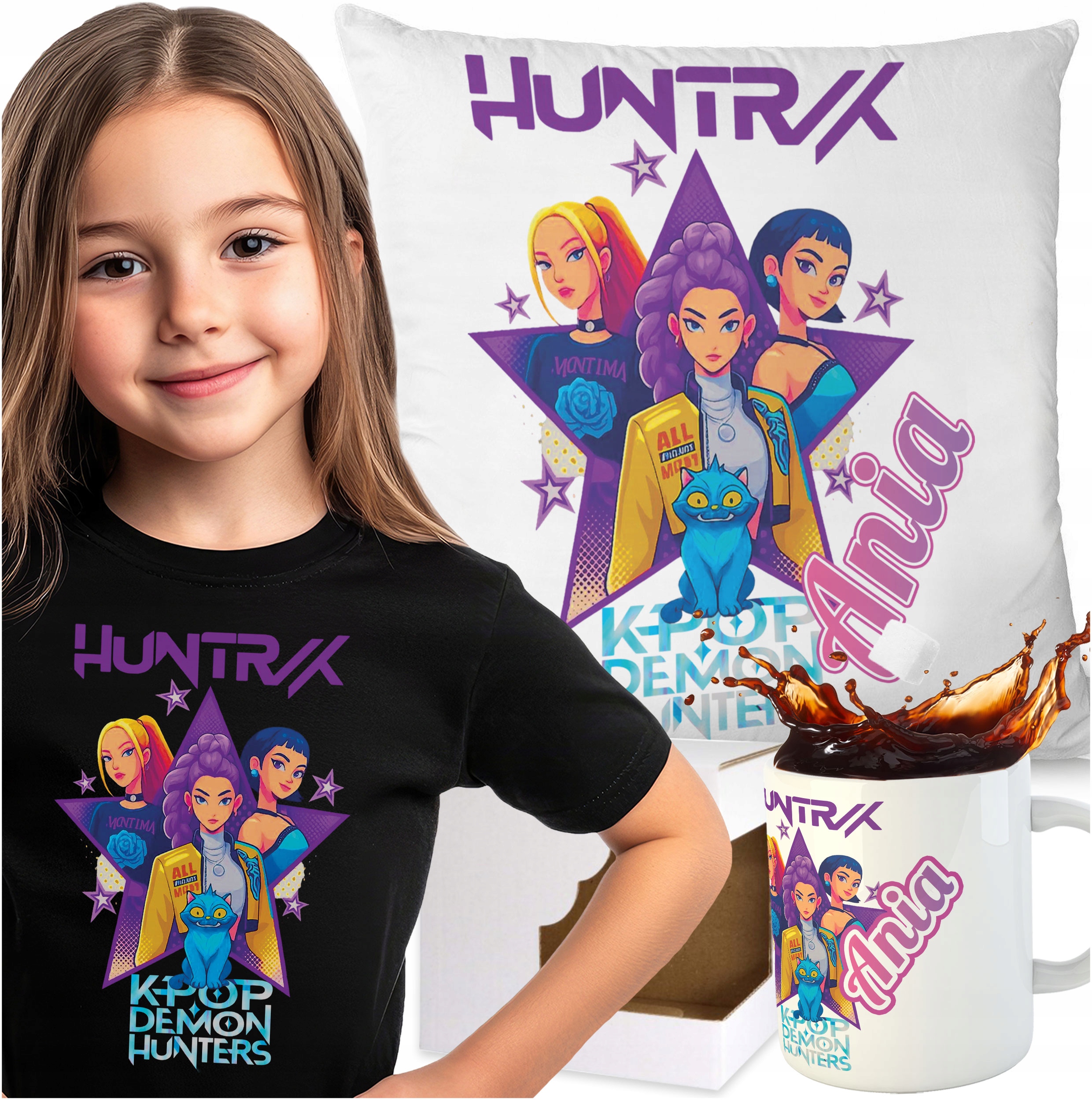 Zestaw Koszulka Kubek Poduszka Kpop Demon Hunters Huntrix Urodziny
