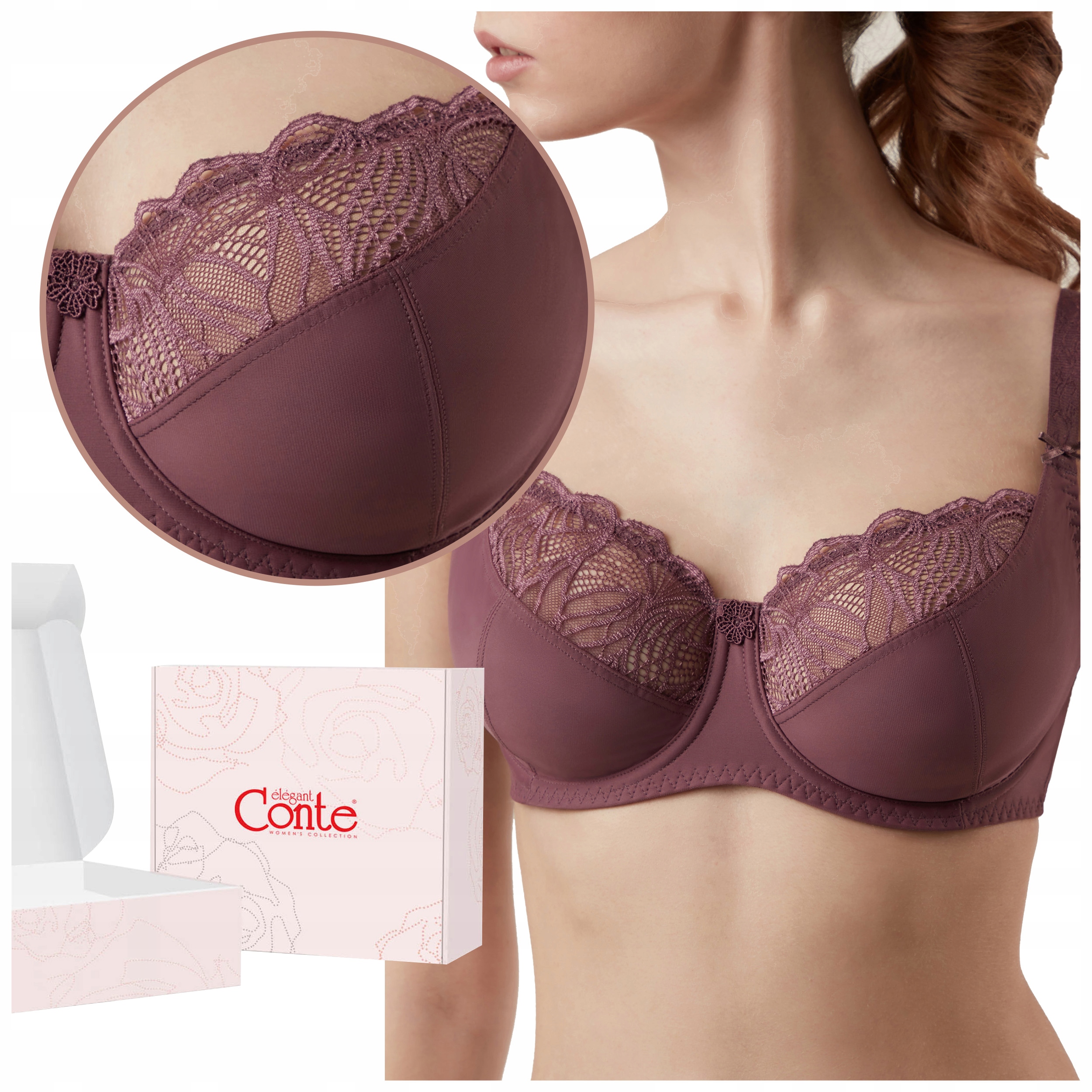 Biustonosz Miękki koronkowy stanik Soft z haftem Conte RB6097 fioletowy 80E