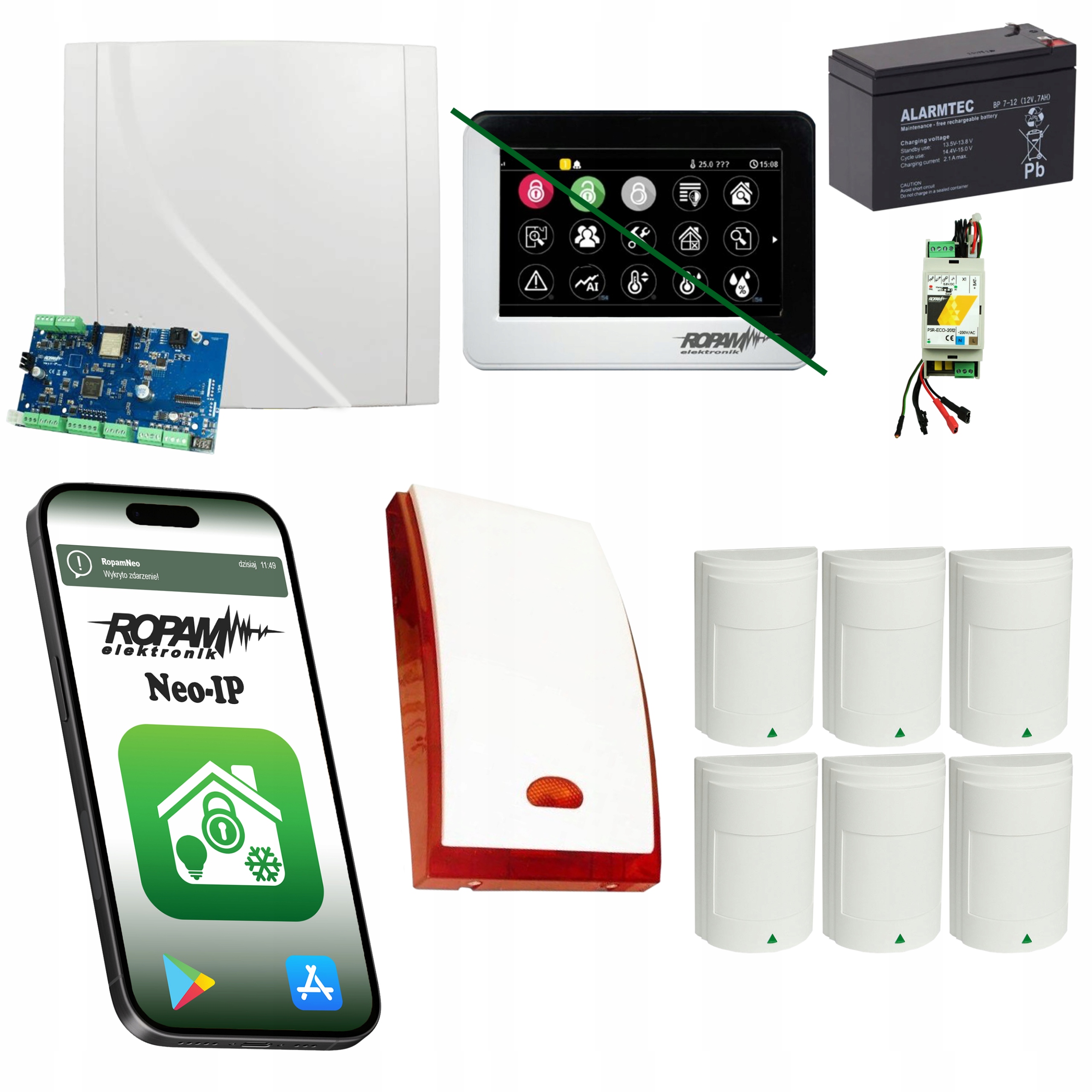 Zestaw Alarmowy Ropam Ip Wifi Gsm 6 Czujek Ruchu Panel Dotykowy Aplikacja