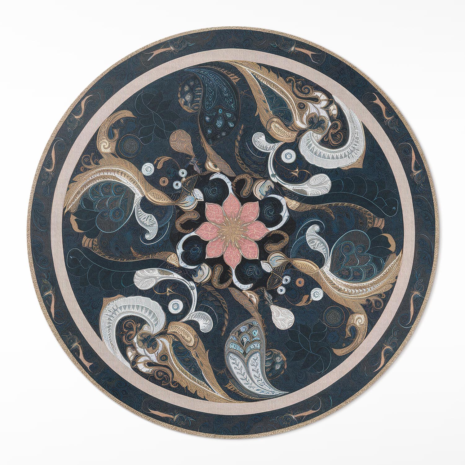 Okrúhly koberec Vinyl Abstrakcia tvarov a kvet vo vintage štýle ⌀ 120 cm