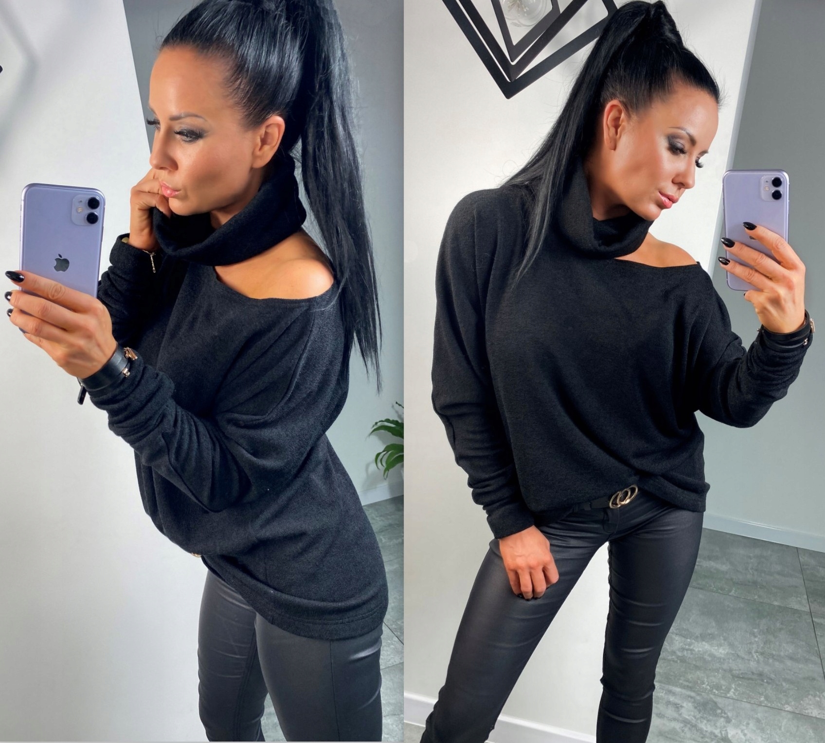 LipMar oryginalny sweter golf odkryte ramie L 40 Cechy dodatkowe brak