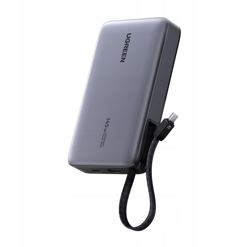 Powerbanka 20000 mAh Ugreen PB551, 145 W, Usb-c, vstavaný kábel (sivý)