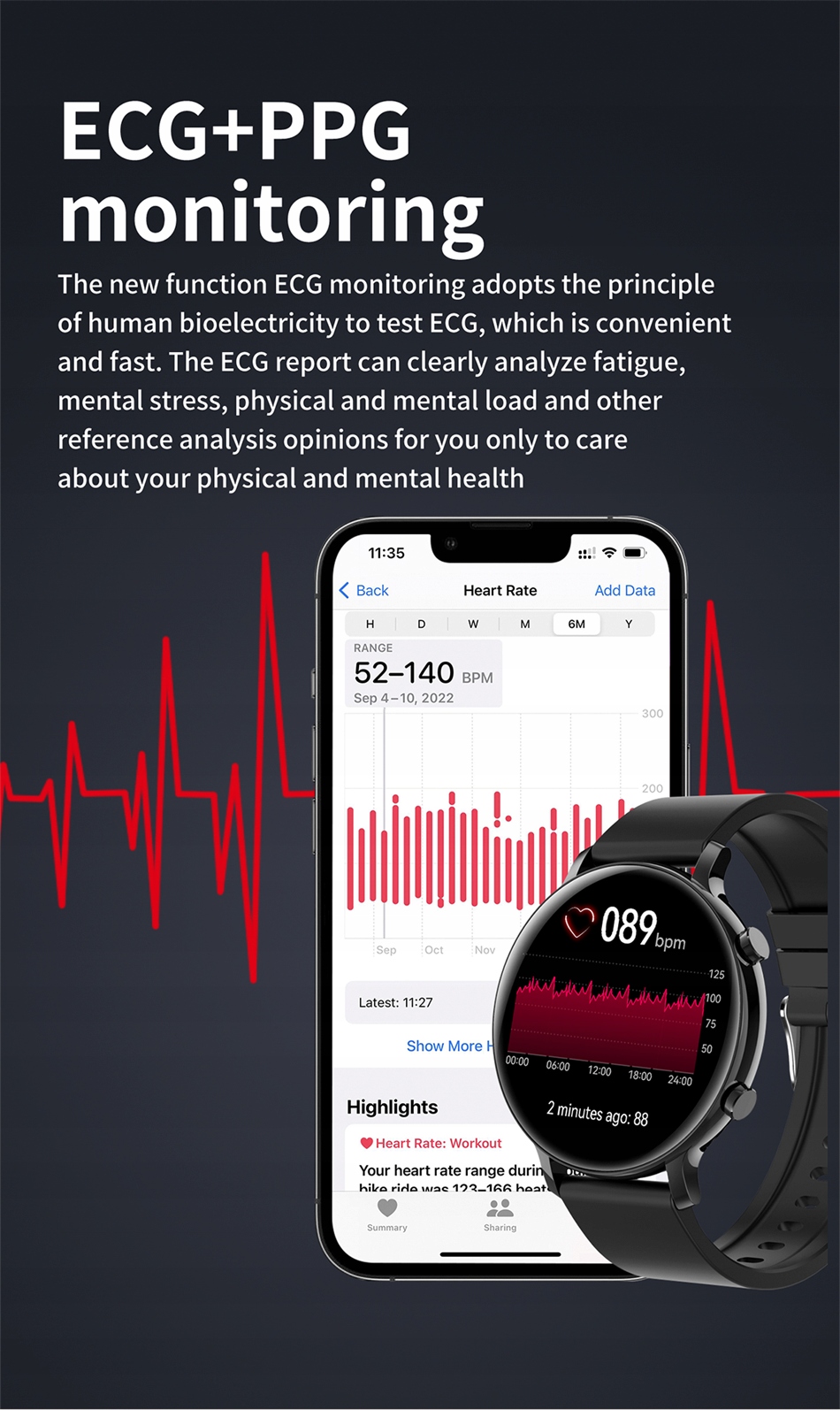Połączenie Bluetooth Inteligentne zegarki EKG PPG Smartwatch Cechy dodatkowe Bluetooth