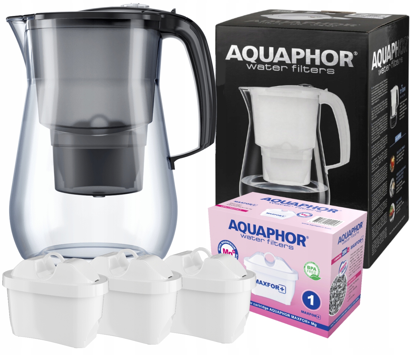 Dzbanek filtrujący do wody Aquaphor Onyx Czarny 4.2 l +3 Wkłady Mg Maxfor