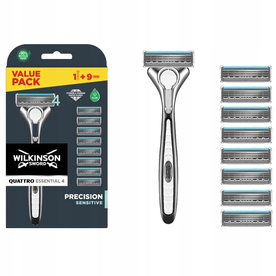 Wilkinson Quattro Titanium Sensitive maszynka do golenia rączka 9 wkładów