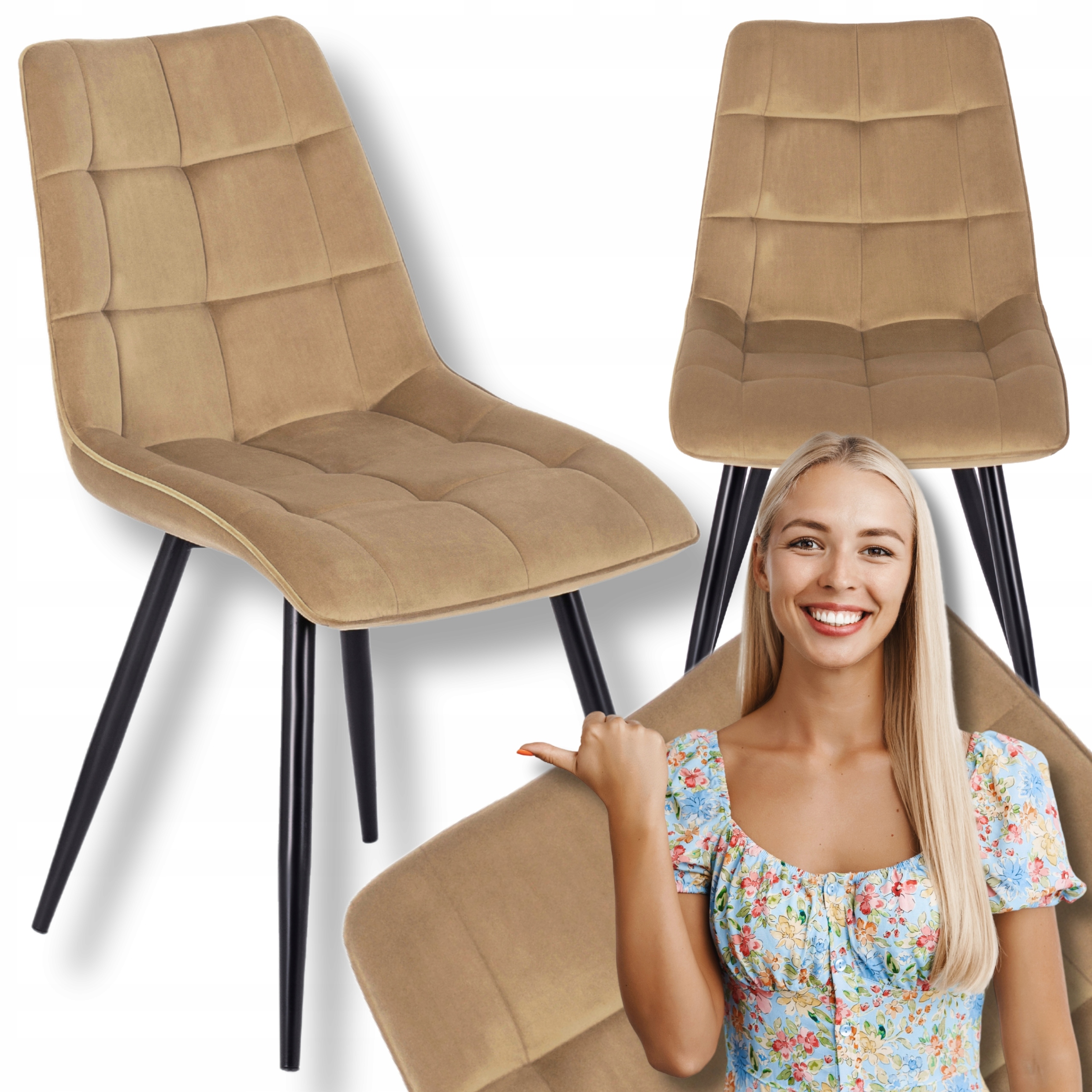 Čalouněná židle Velurová Velvet do jídelny Kuchyňský obývací pokoj Loft Rio Béžová