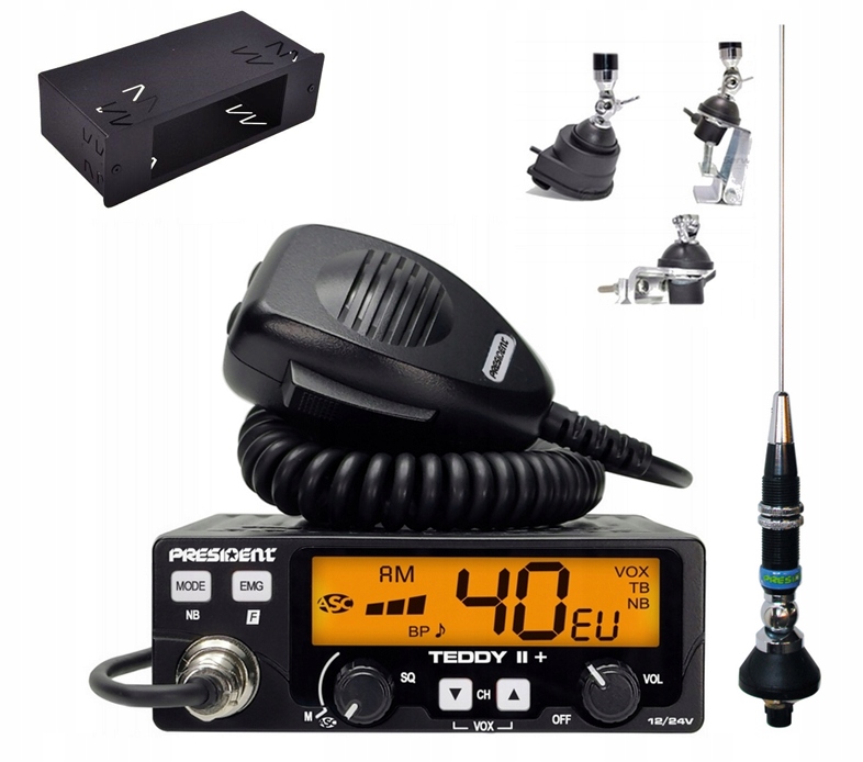 Kompletny Zestaw Radio Cb Teddy II+ Antena Iowa Półkieszeń Uchwyt