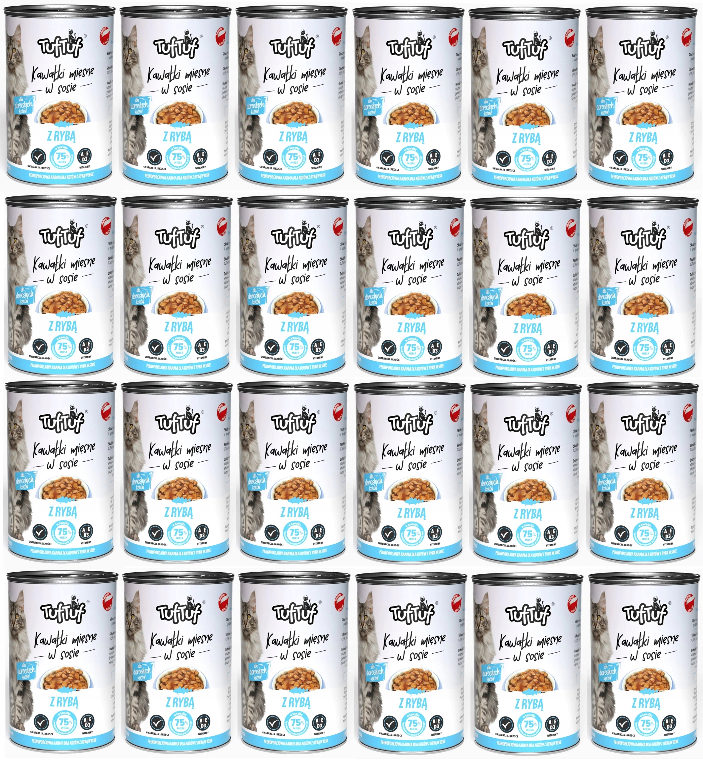 Levně Krmivo pro mokré kočky Tuf Tuf – masové kousky ryba 415 g x 24 kusů