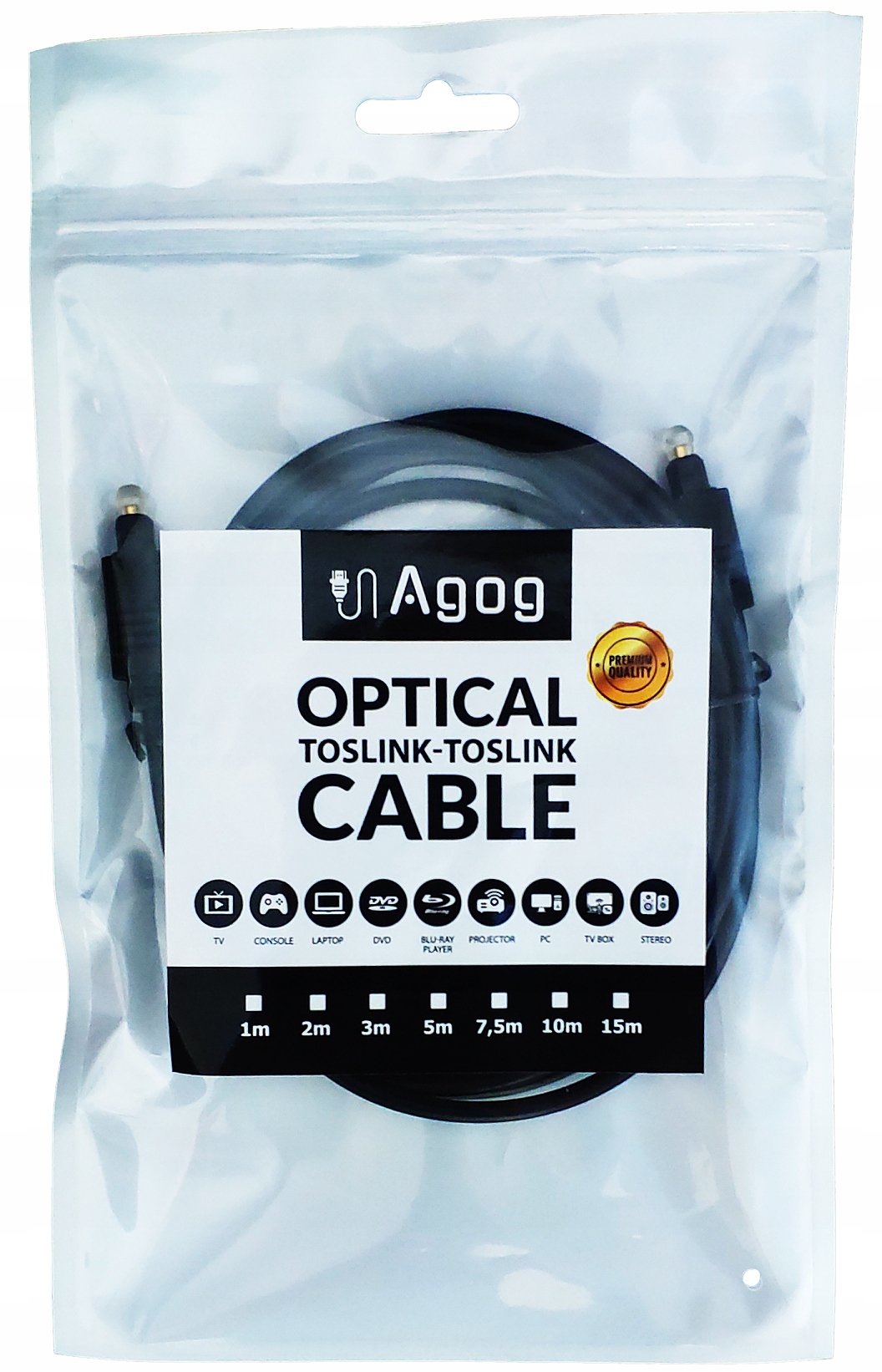 KABEL PRZEWÓD OPTYCZNY SPDIF TOSLINK DIGITAL AUDIO BLU-RAY 4K AGOG 15m Marka Agog