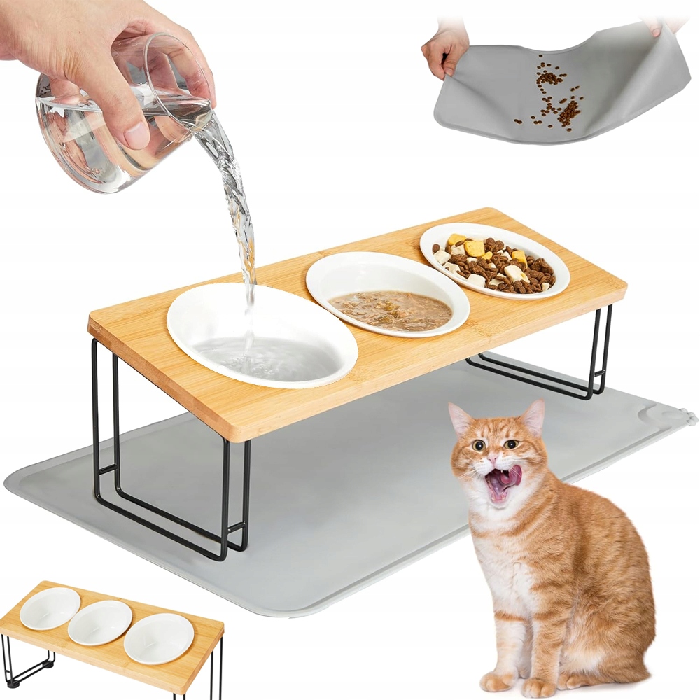 Levně Keramická Miska Na Krmení Stanice S Dřevěnou Základnou Pro Malého Psa