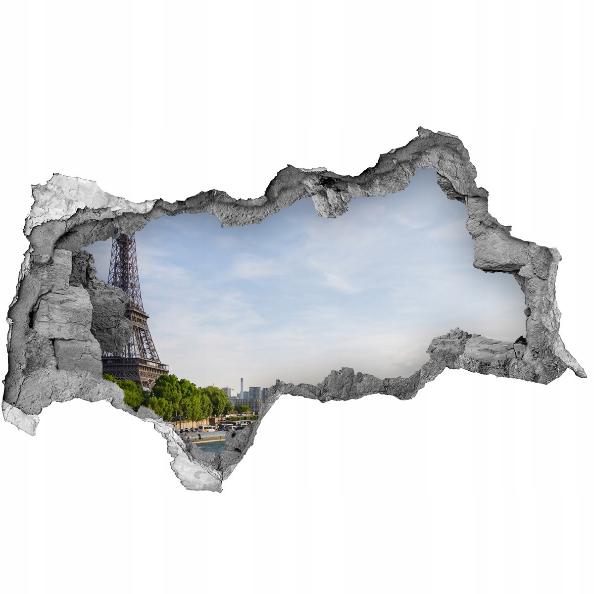 

Fototapeta dziura na ścianę 3d Wieża Eiffla Paryż