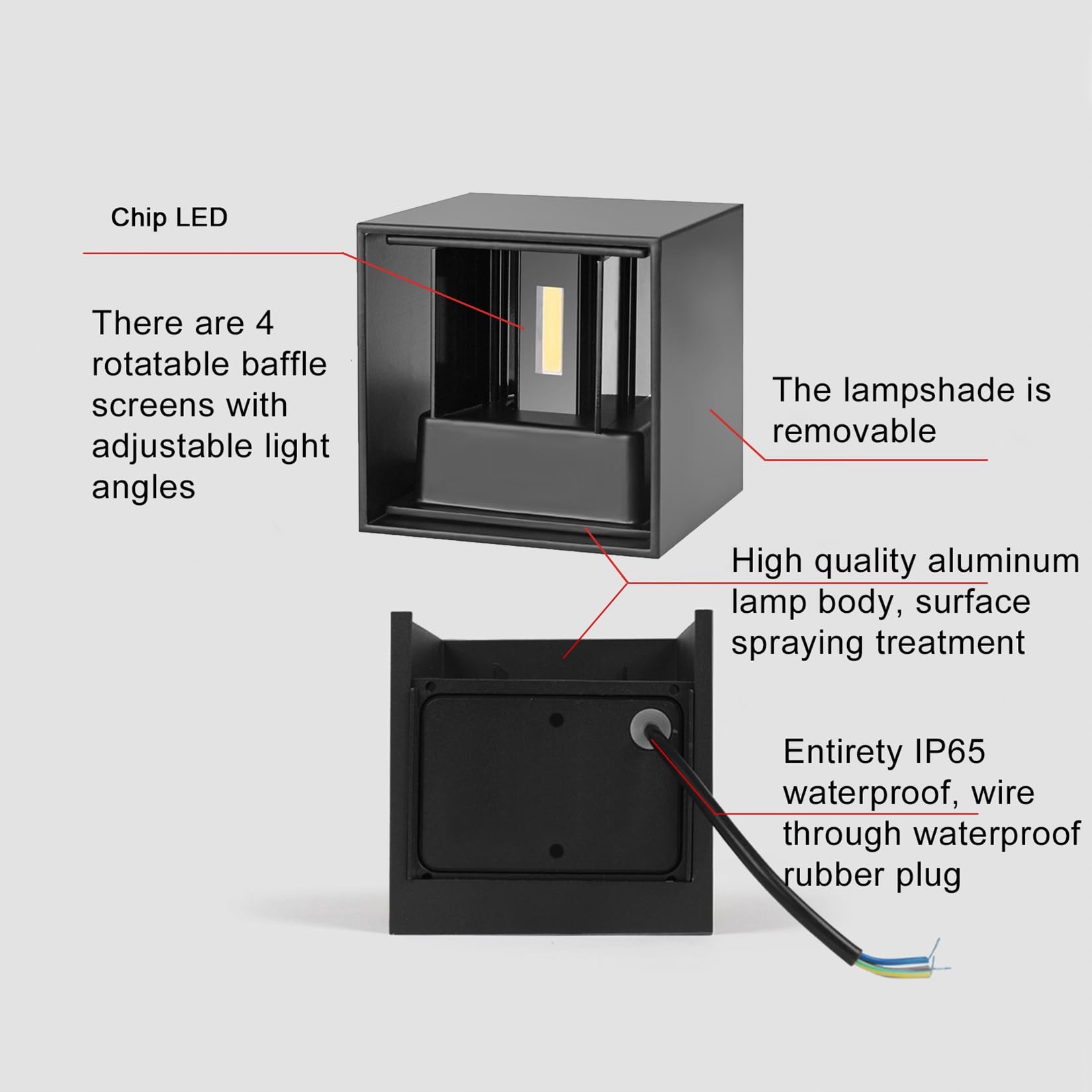 2 SZTUKI WANDLEUCHTE LED Wewnętrzna Zewnętrzna Czarna 6W 3000K IP65 — miniatura 6