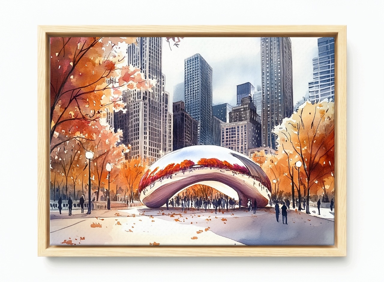Obraz Rám Americký Box Město Chicago Cloud Gate Bean Socha Fazole 120x80