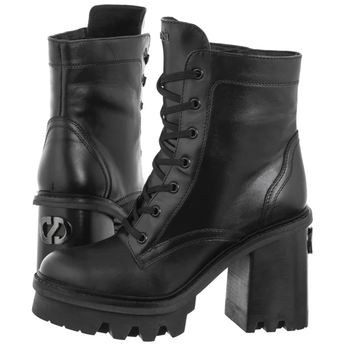 Boty Kotníkové Boty Kožené na Podpatku Dámské Carinii Černé B9805-E50