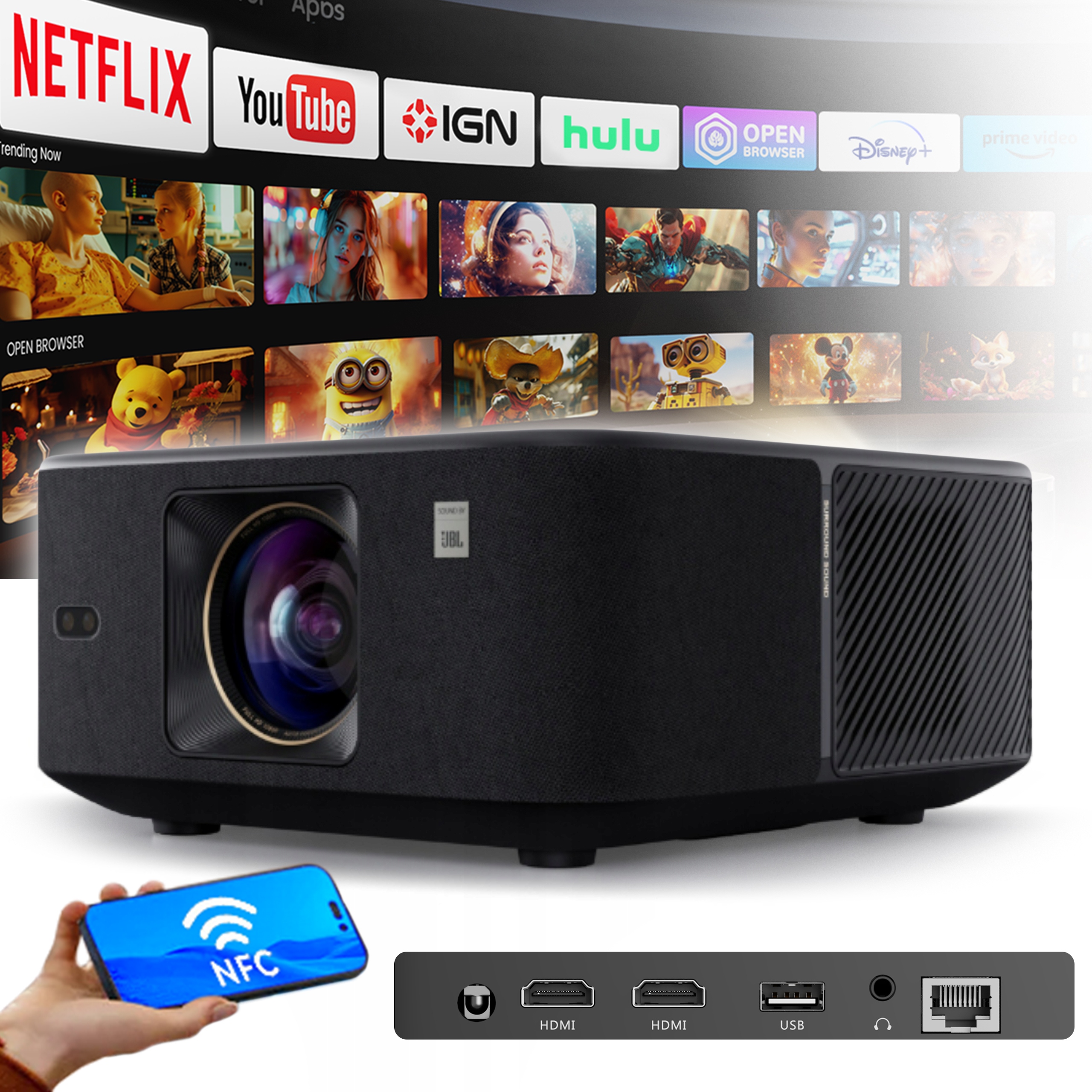 Projektor Yaber K3 LCD FullHD 1080p Smart Tv Jbl Wifi 6 Nfc Hdmi