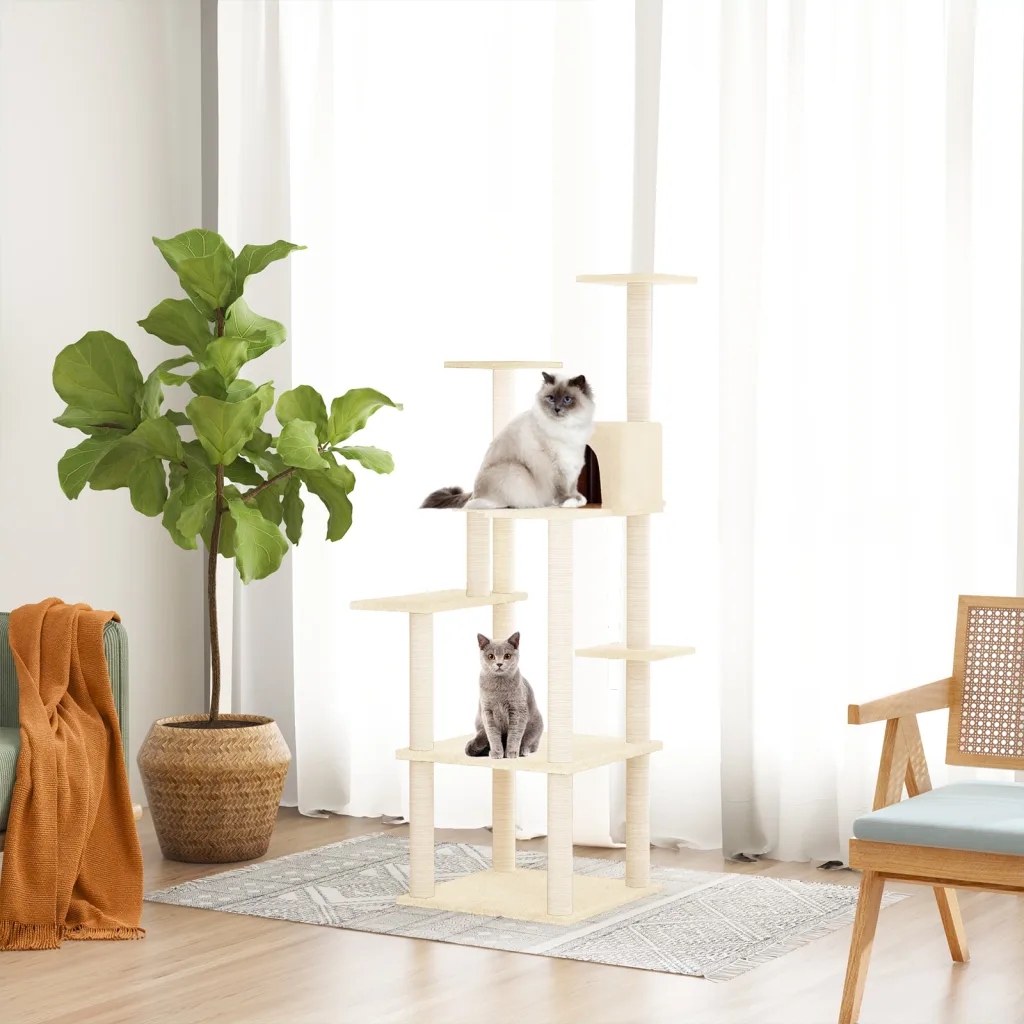 Petrashop Škrabadlo pro kočky se sisalovými sloupky krémové 153 cm Krémová