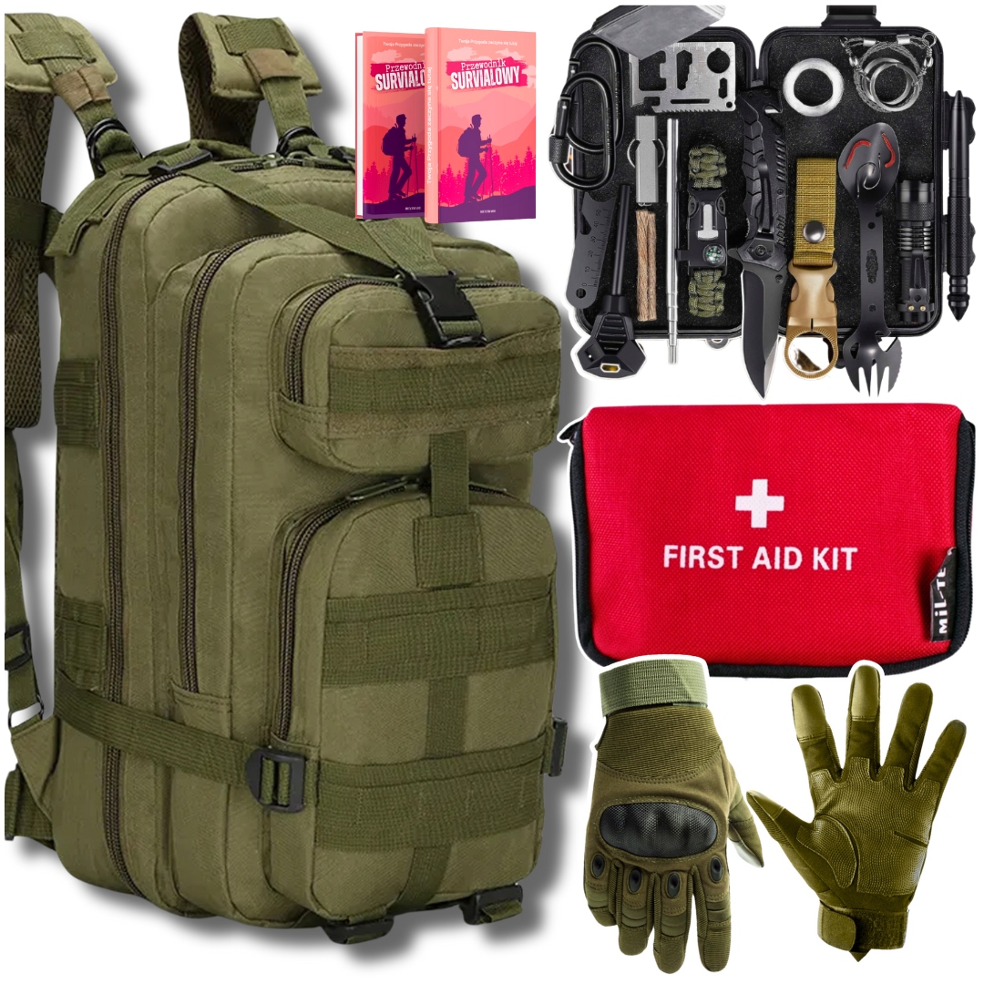 Praktyczny Komplet 32w1 Plecak Sportowy Rękawice XL Apteczka Mini