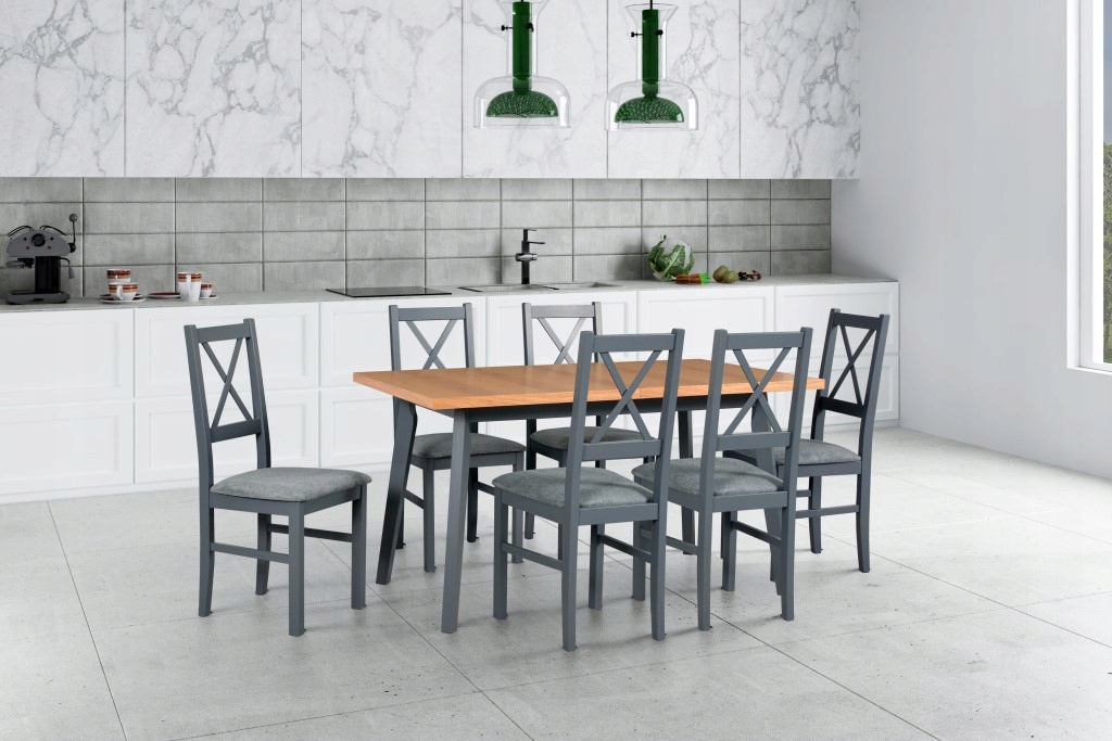 Zestaw stół WP-2 + 6 krzeseł B-7 kuchnia salon WZORNIK drewno LAMINAT Kolor blatu biały