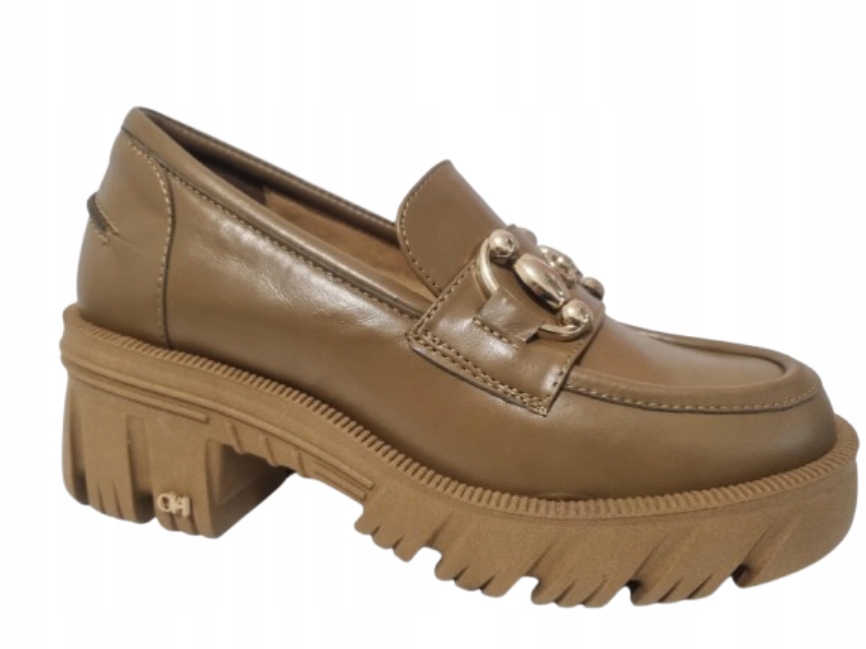 Hnědé mokasíny, dámské kožené polobotky na platformě CheBello 38