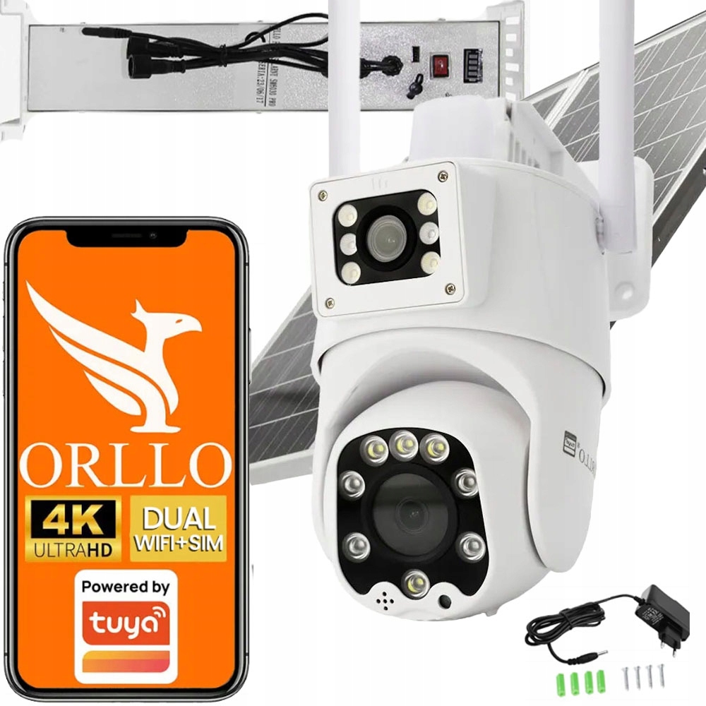 Kamera WiFi 4G Sim Orllo TZ8 4K Obrotowa z Panelem Słonecznym 2 obiektywy
