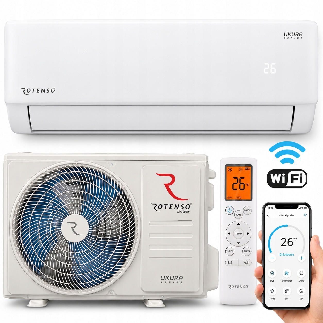 Klimatyzator ścienny Rotenso Ukura 3,5kW WIFI Klimatyzacja do domu SPLIT