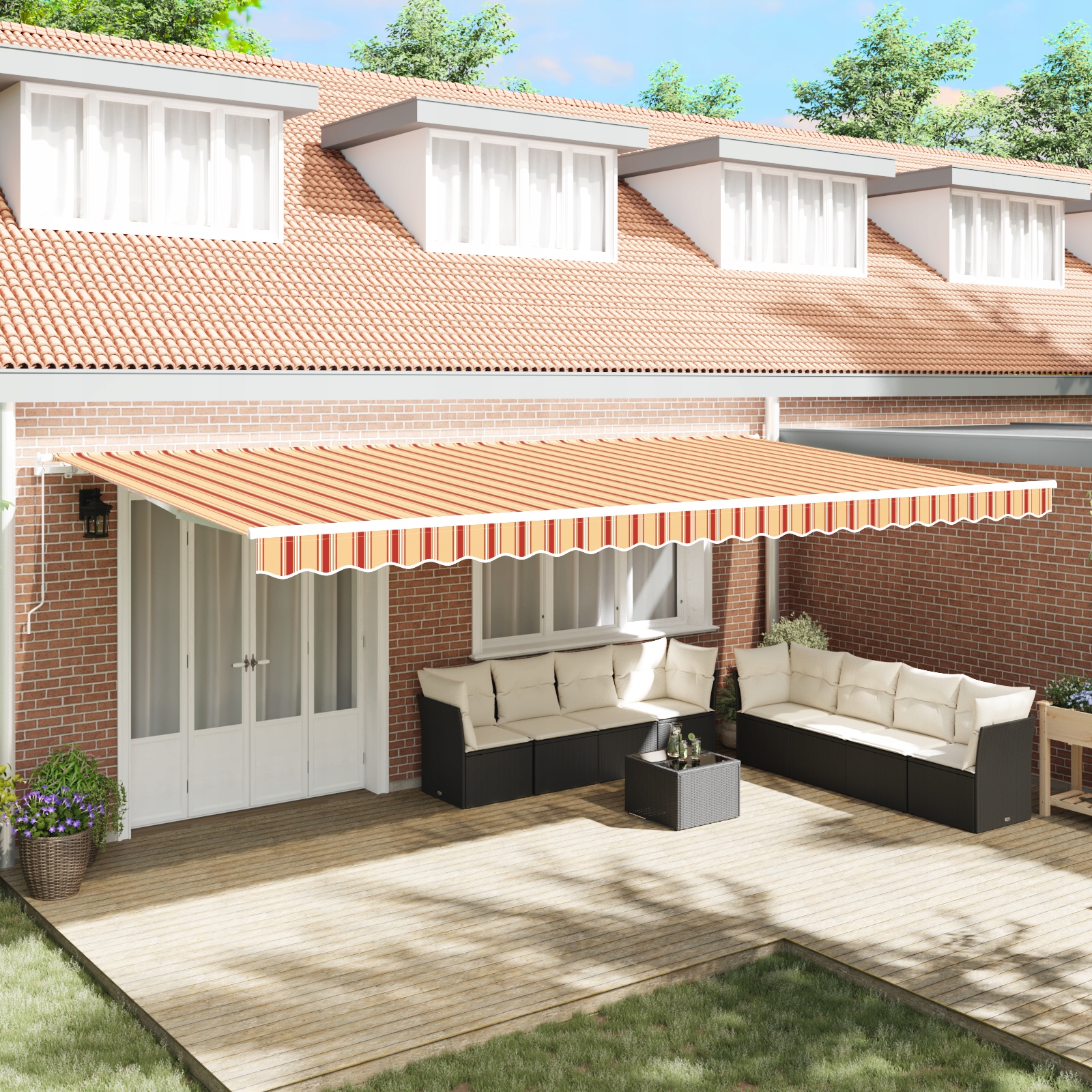 Manuální výsuvná markýza žlutá a oranžová 600x300 cm Oranžová 3331597
