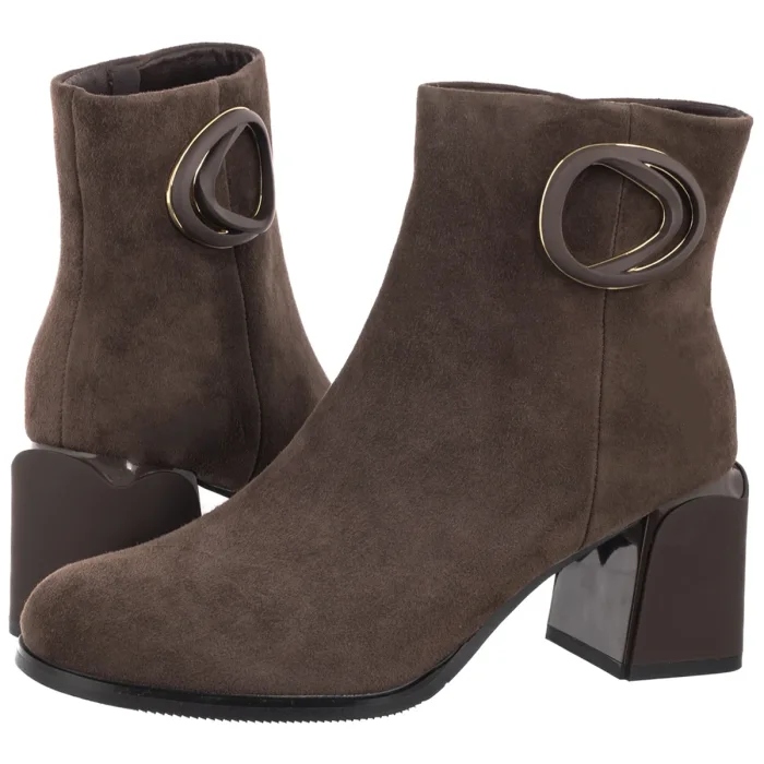 Dámské kožené Kotníkové Boty na podpatku Artiker Hnědé 57C0017