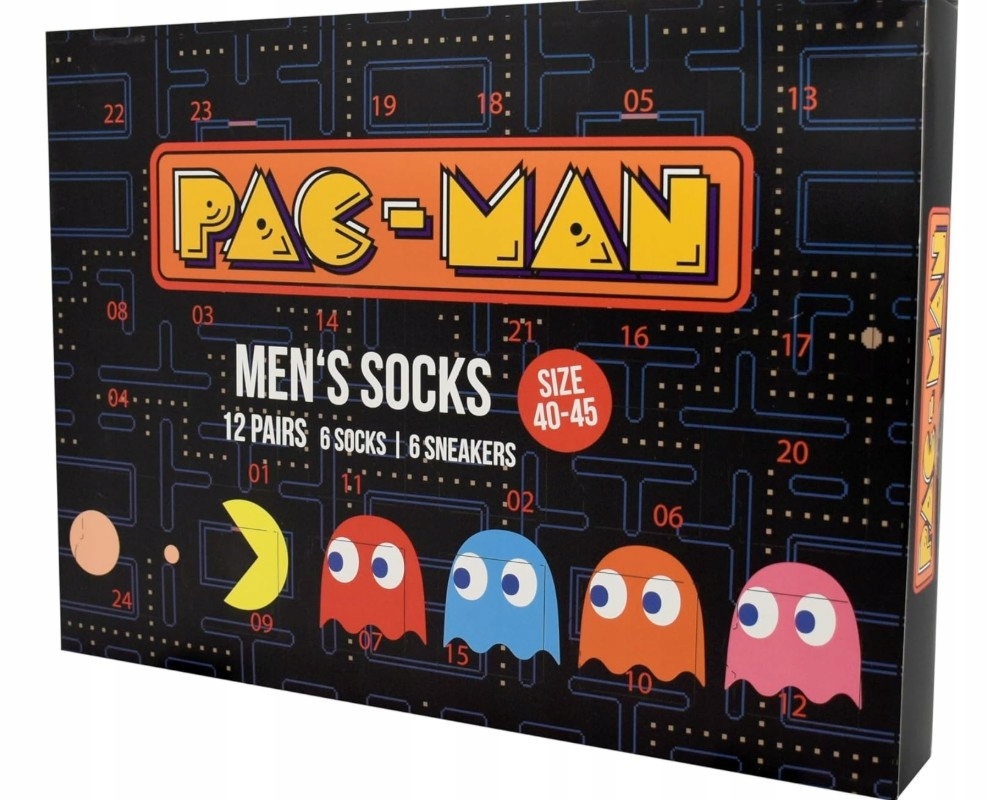 Pac-man Adventný kalendár 12 párov ponožiek veľkosť 40-45