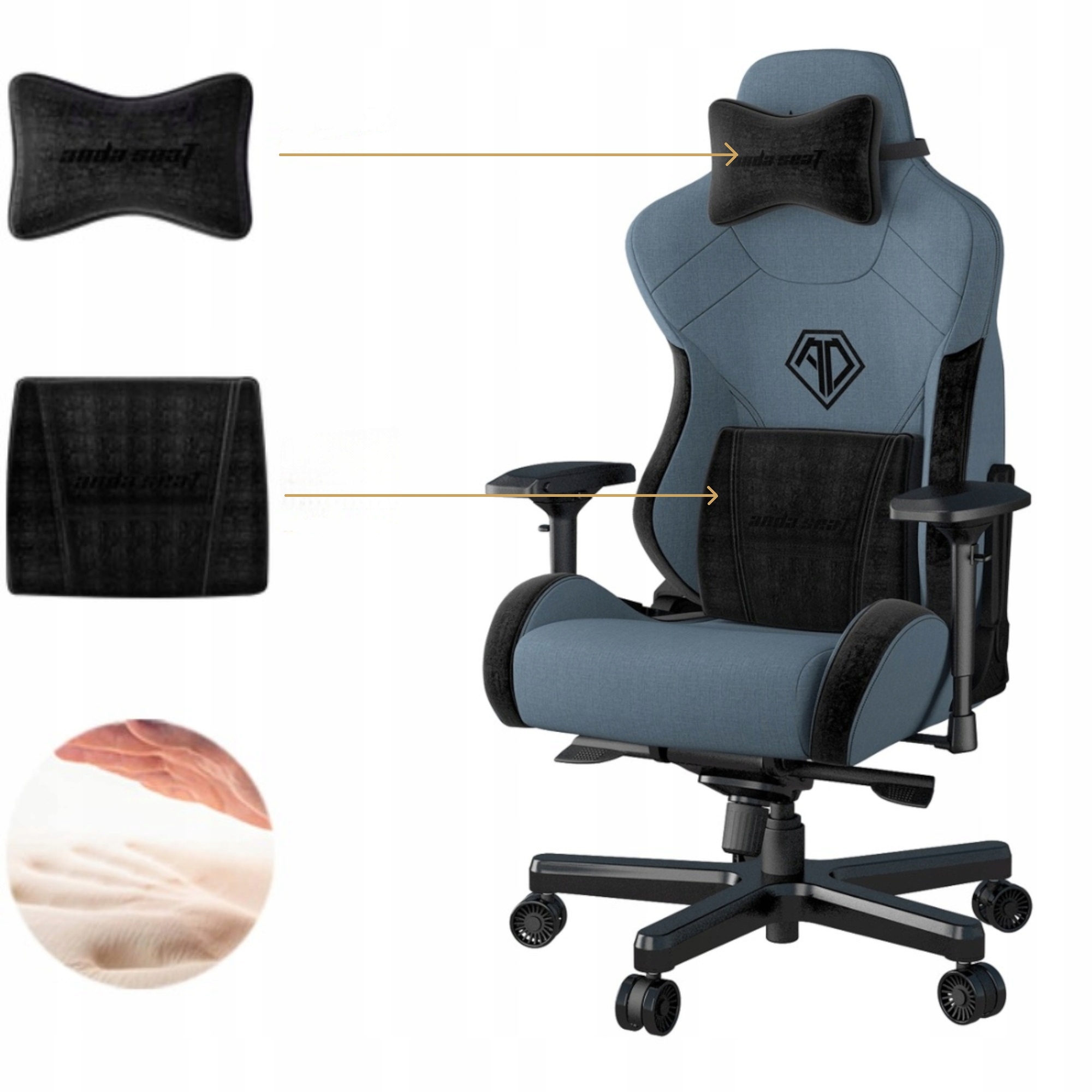 Fotel gamingowy biurowy Anda Seat T-Pro 2XL materiałowy niebieski obrotowy Szerokość mebla 79 cm