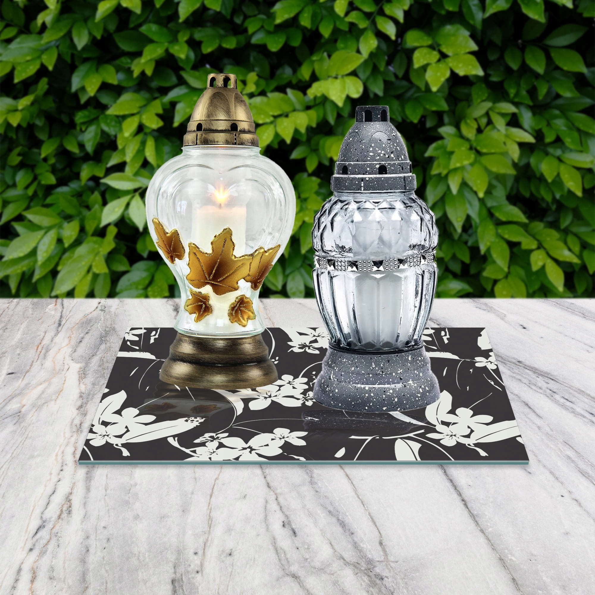 SZKLANA PODSTAWKA POD ZNICZE 40x30cm Kwiaty 363b Marka inna