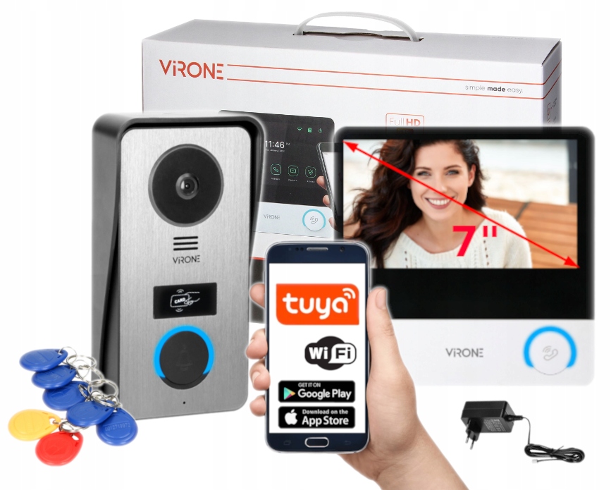 Wideodomofon Jednorodzinny 7" 4MPX 2K Brama Furtka Wideo Domofon Aplikacja