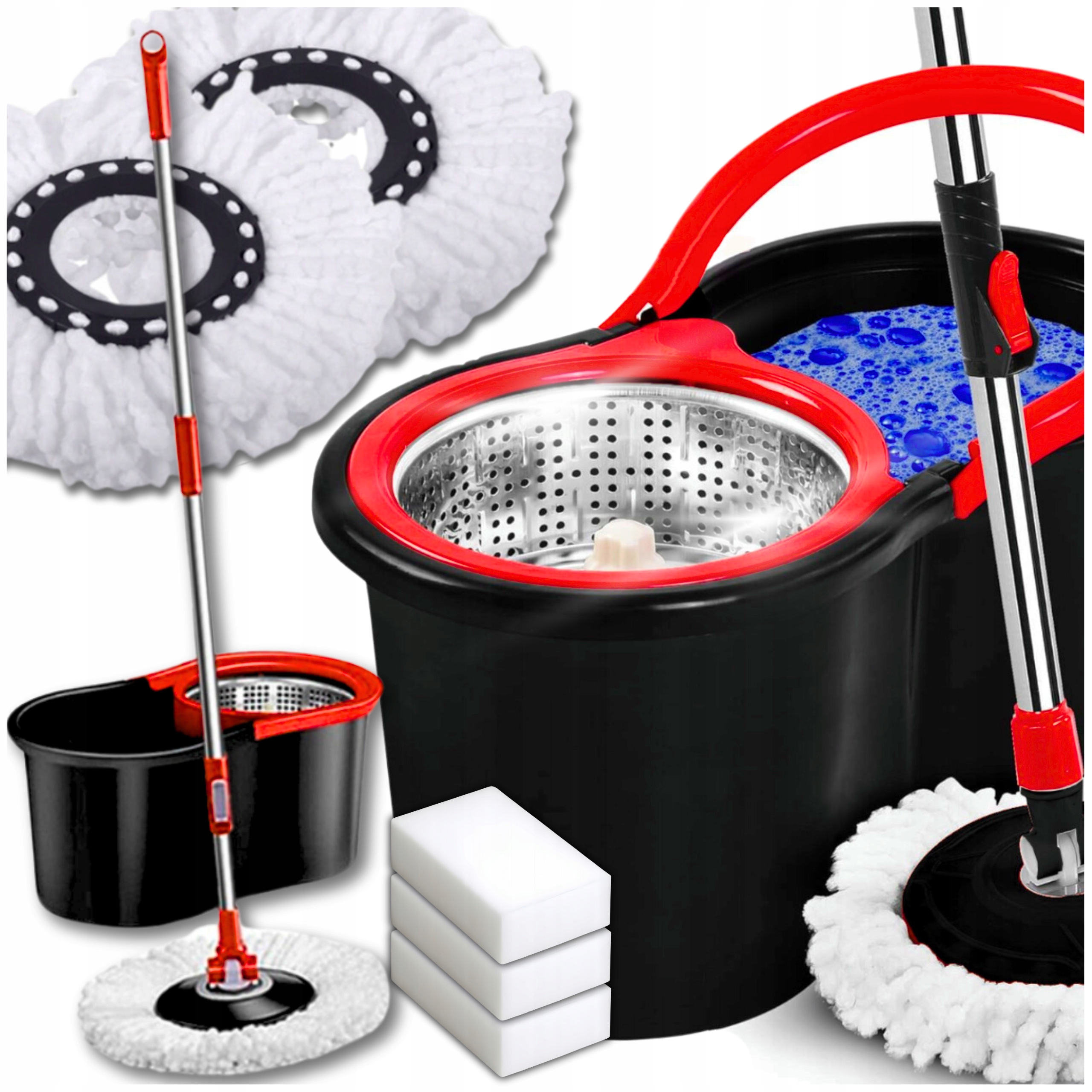 Levně Rotační Mop S Dvoukomorovým Kbelíkem, Podlahové Vložky Dárek Houbičky