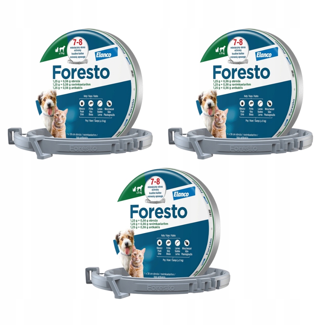 Elanco Foresto obroża dla psa i kota poniżej 8 kg długość 38 cm 3 Sztuki