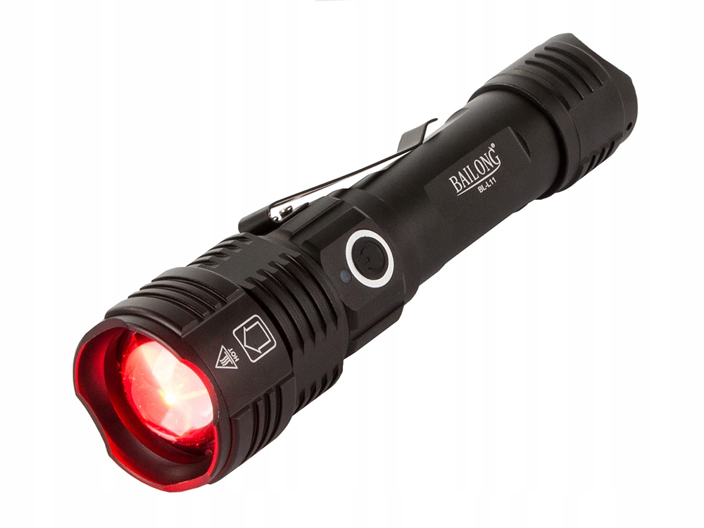 LATARKA WOJSKOWA TAKTYCZNA BAILONG 4 DIODY LED UV ZOOM MOCNA IPX5 USB Liczba trybów 4