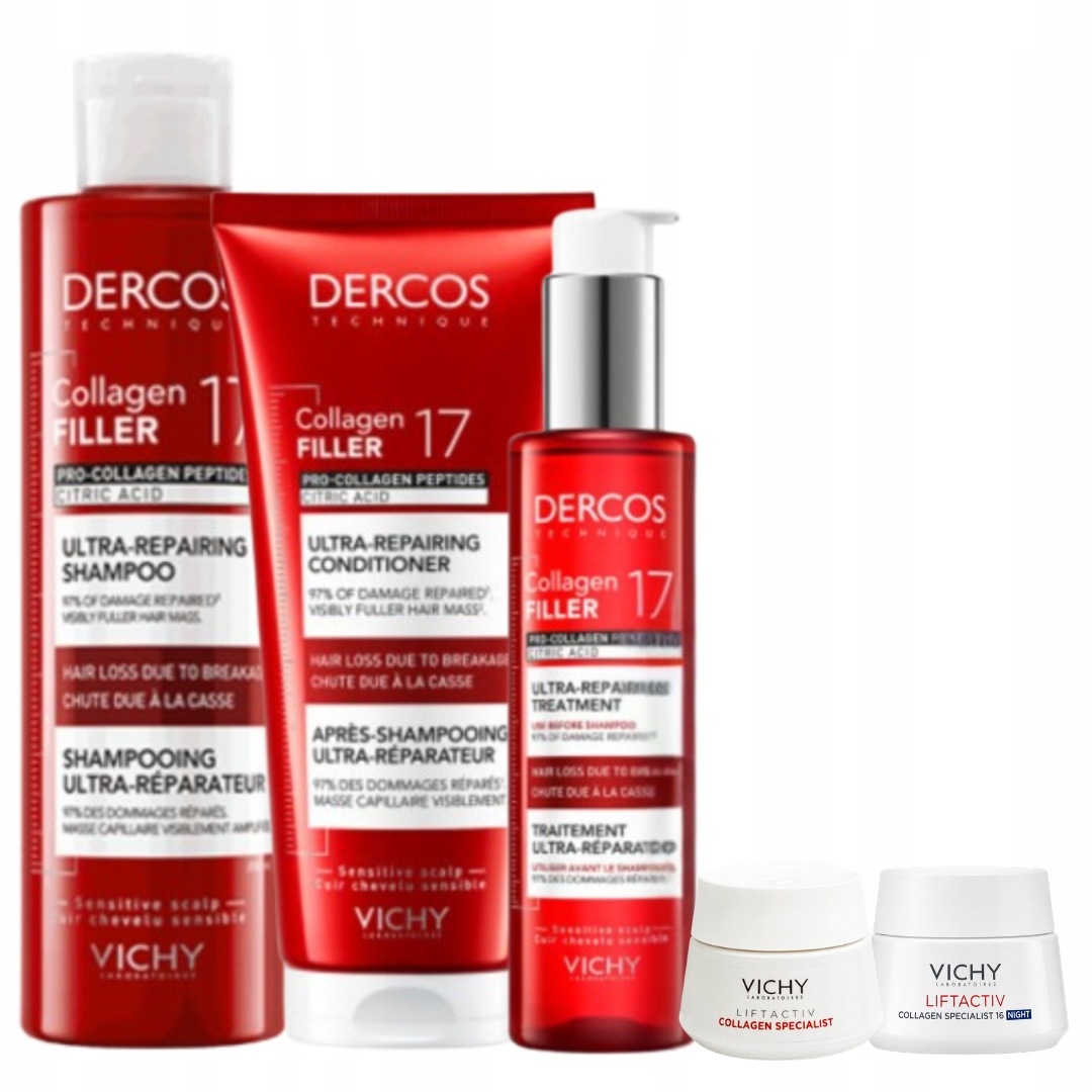 Vichy Dercos Collagen 17 Szampon 200ml Odżywka 200ml Kuracja 150ml