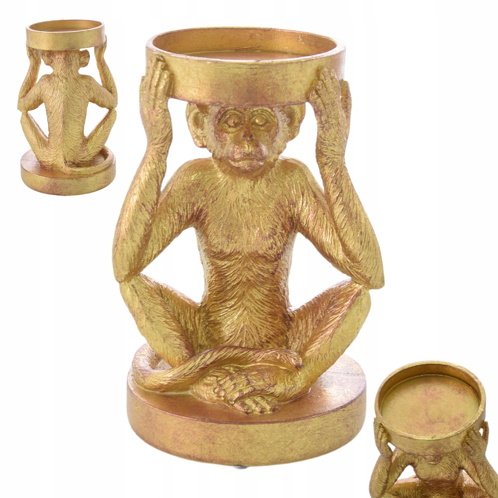 ŚWIECZNIK MAŁPA GORYL ZŁOTY NA ŚWIECZKĘ ŚWIECE 18,5cm